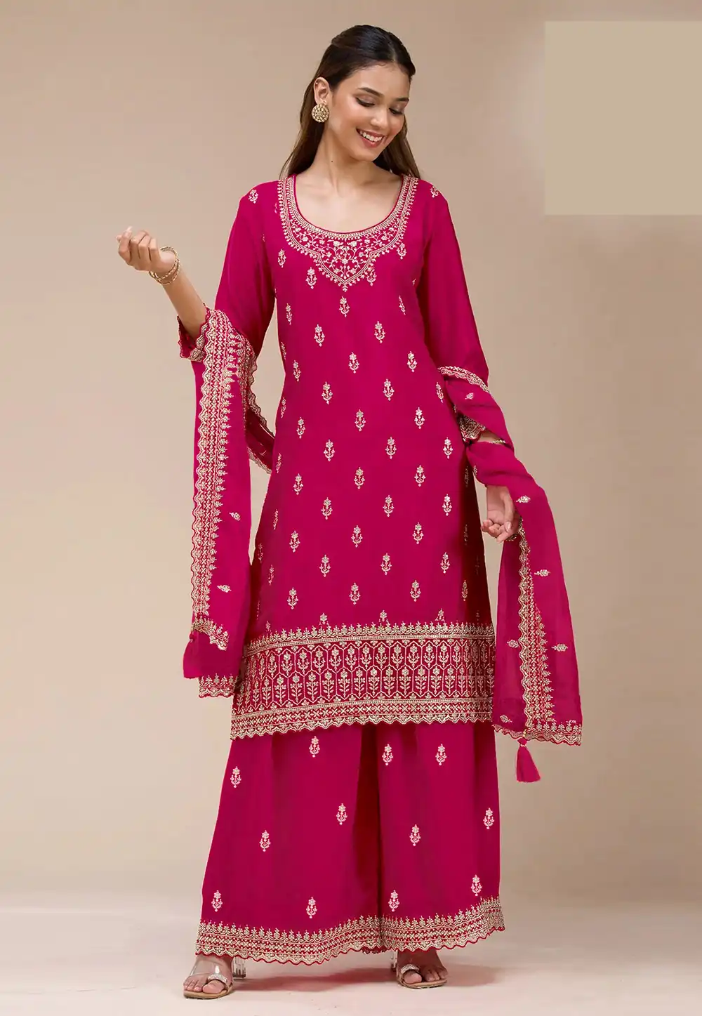 Magenta Georgette Palazzo Suit 319233