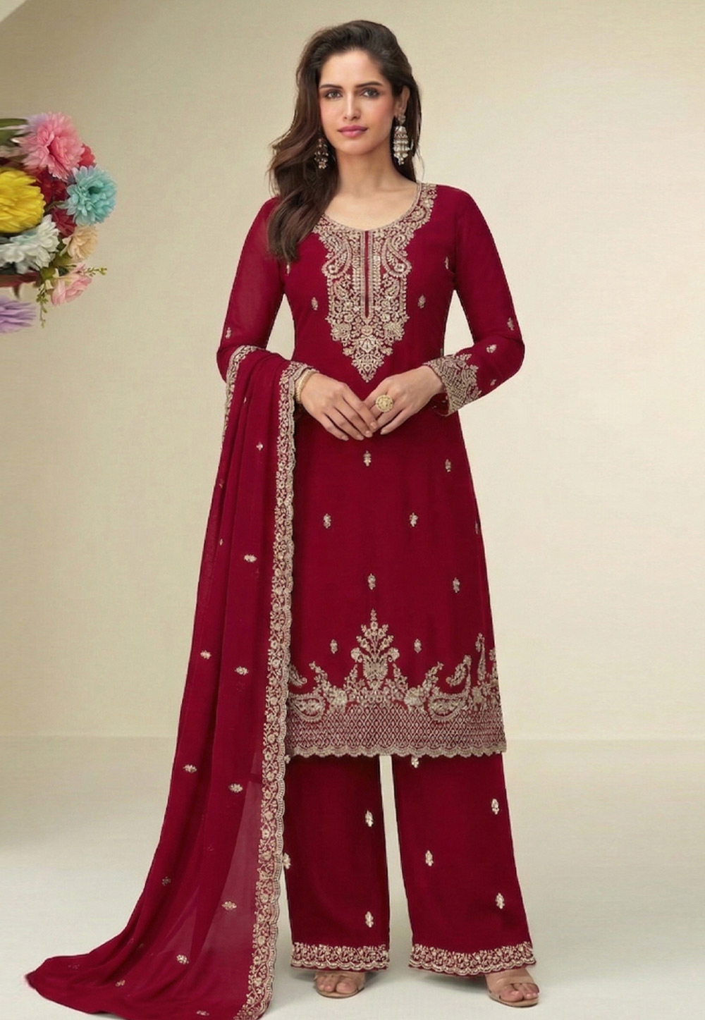 Magenta Georgette Palazzo Suit 329752