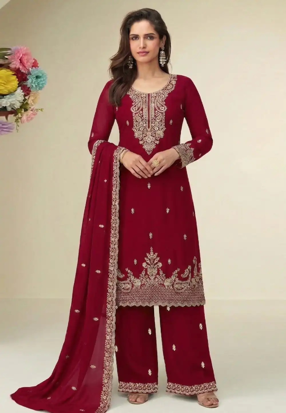Magenta Georgette Palazzo Suit 329752