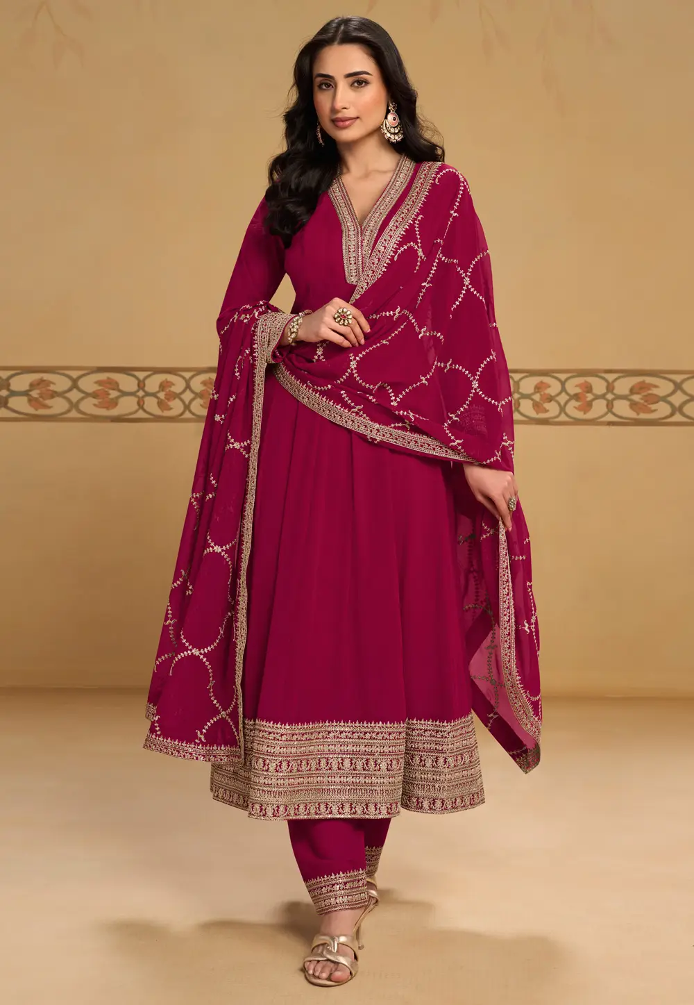 Magenta Georgette Pant Style Suit 336381
