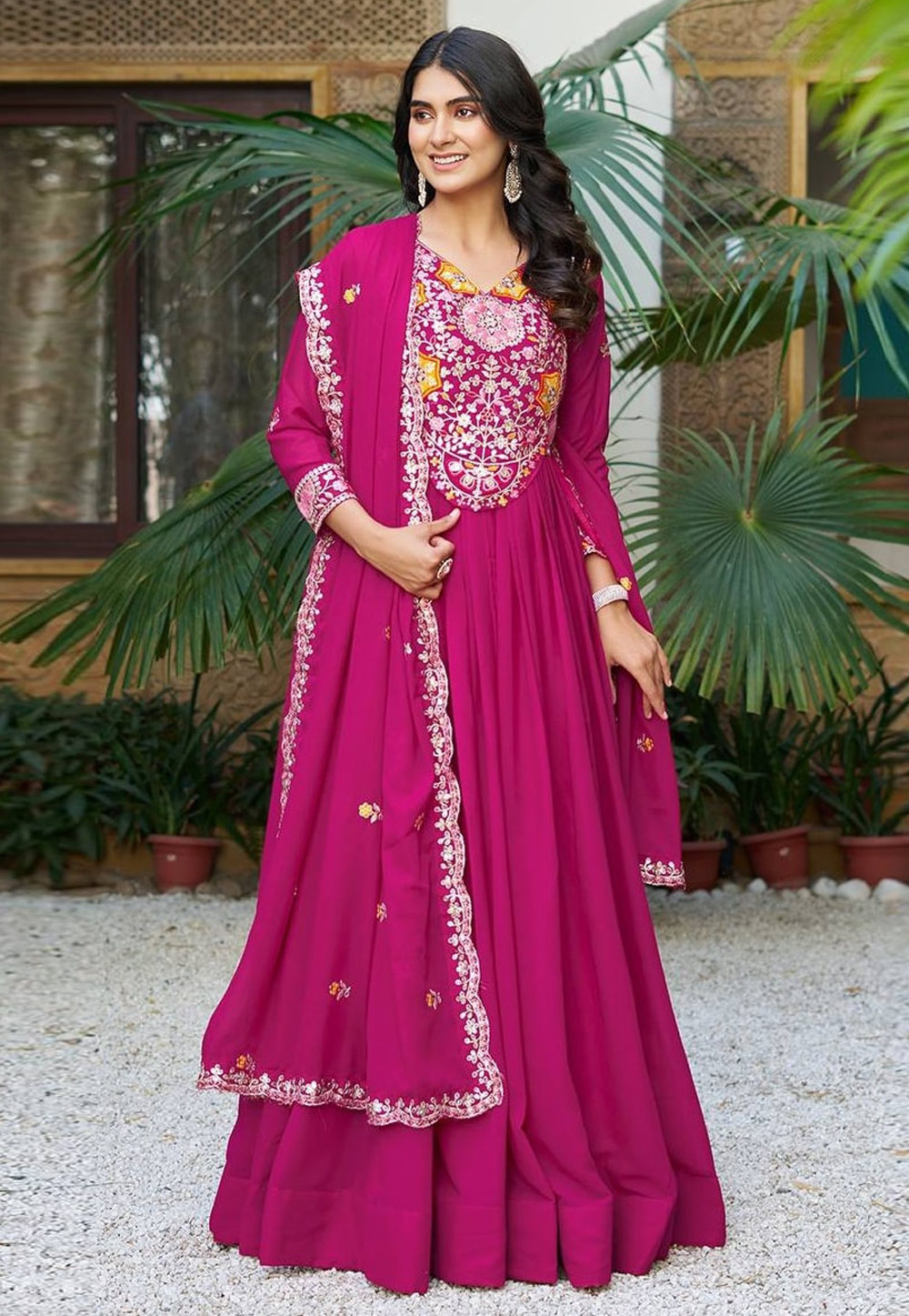 Magenta Georgette Readymade Anarkali Suit 311257