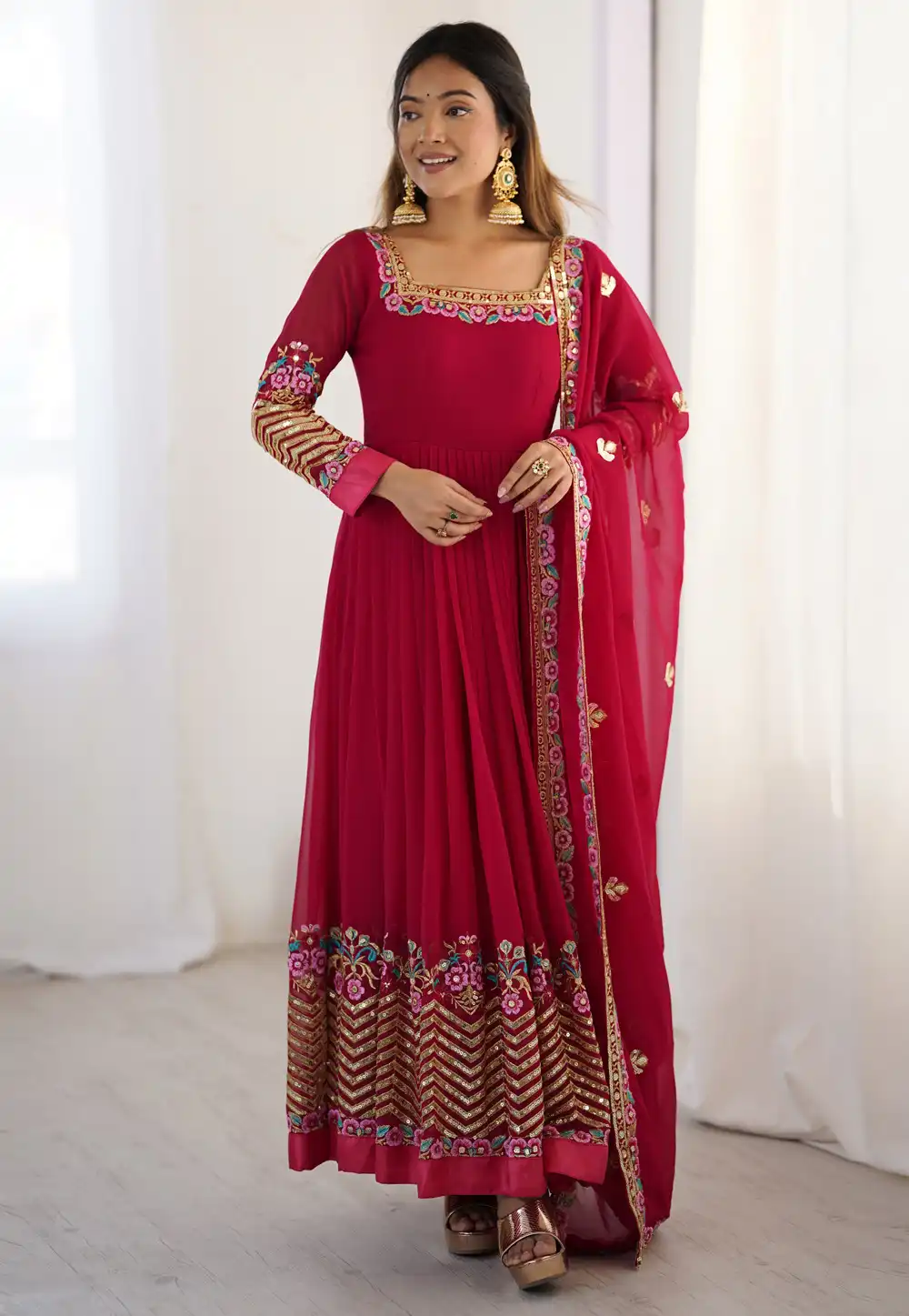 Magenta Georgette Readymade Anarkali Suit 316404