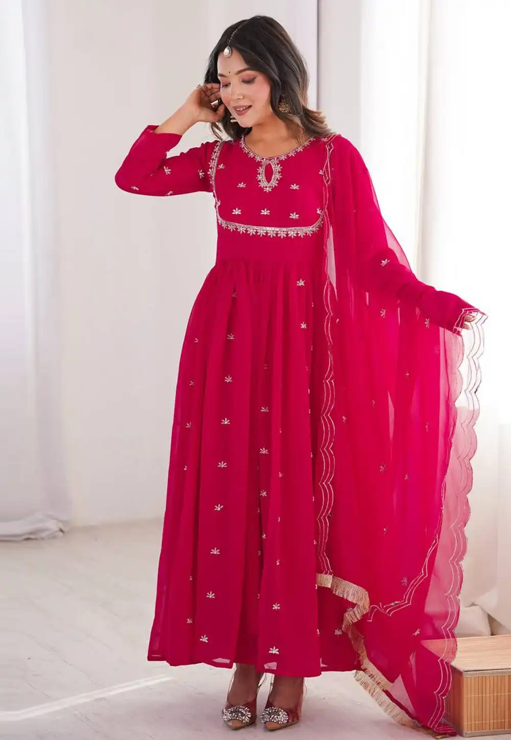 Magenta Georgette Readymade Anarkali Suit 323641
