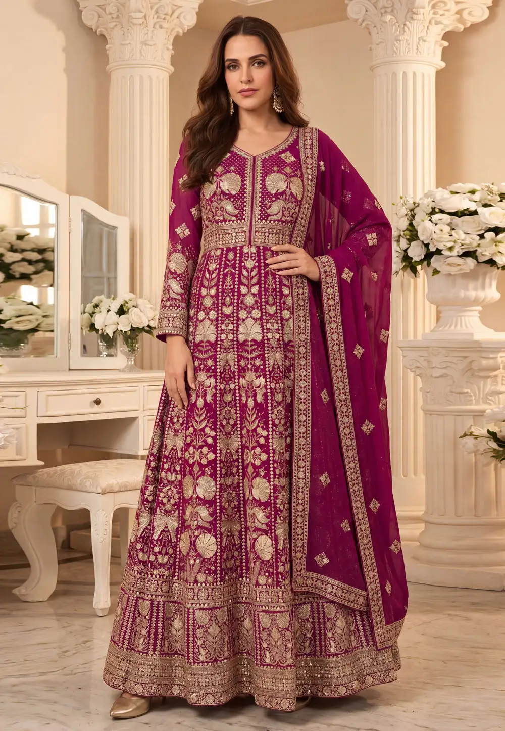 Magenta Georgette Readymade Anarkali Suit 330932