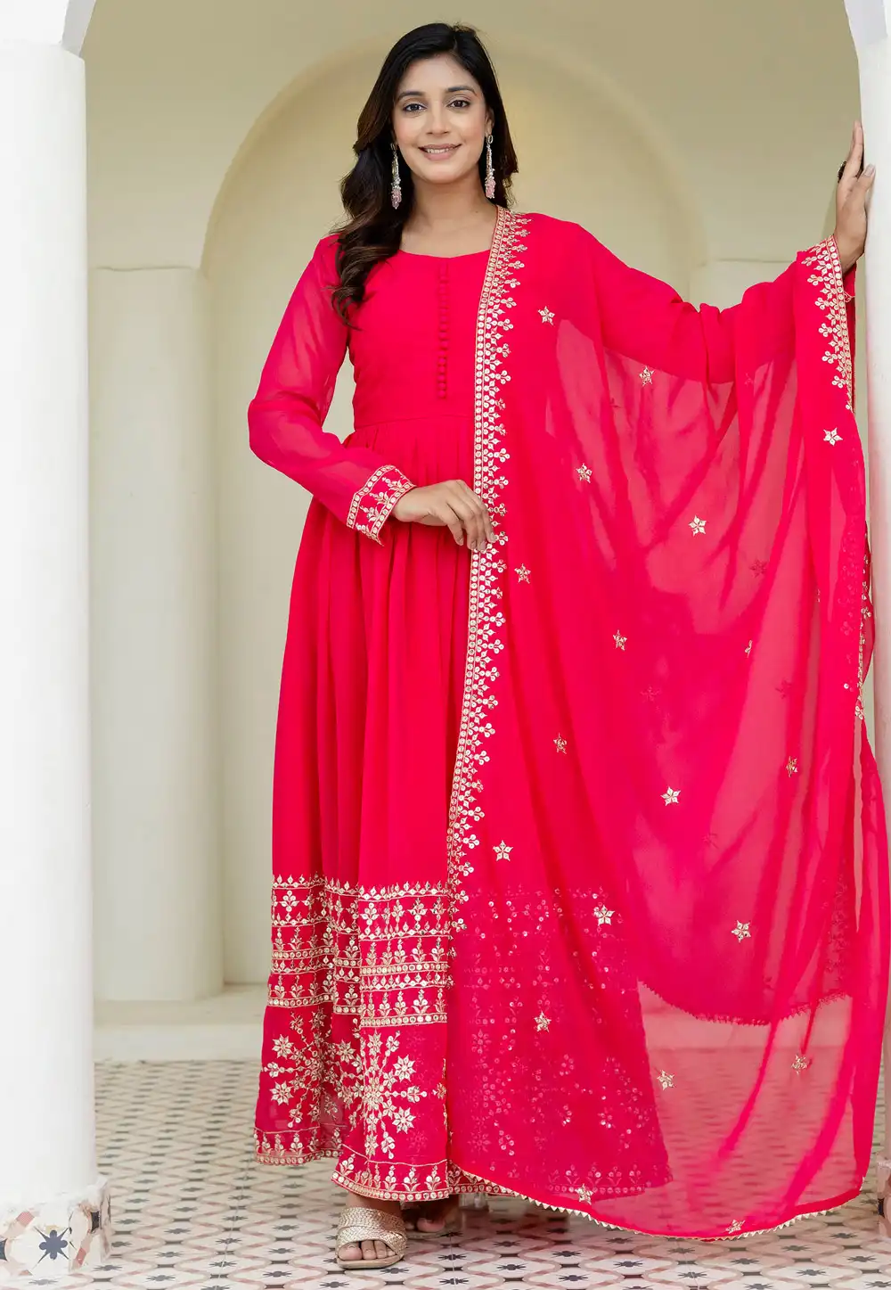 Magenta Georgette Readymade Anarkali Suit 314504