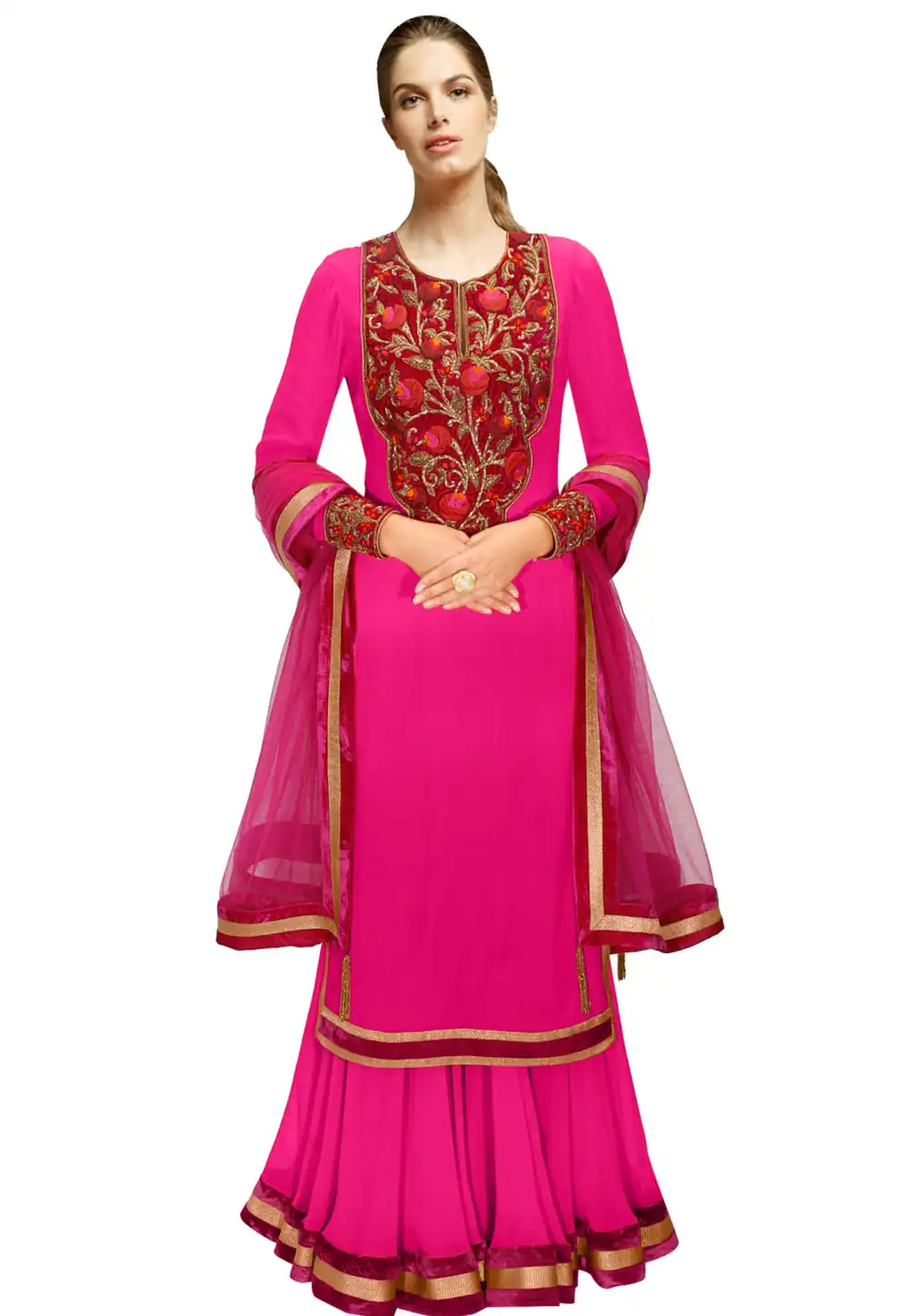 Magenta Georgette Readymade Pakistani Suit 322180