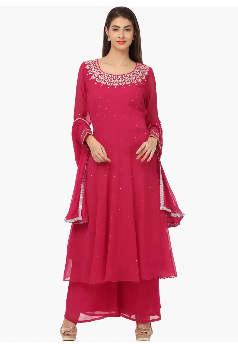 Magenta Georgette Readymade Palazzo Suit 310052