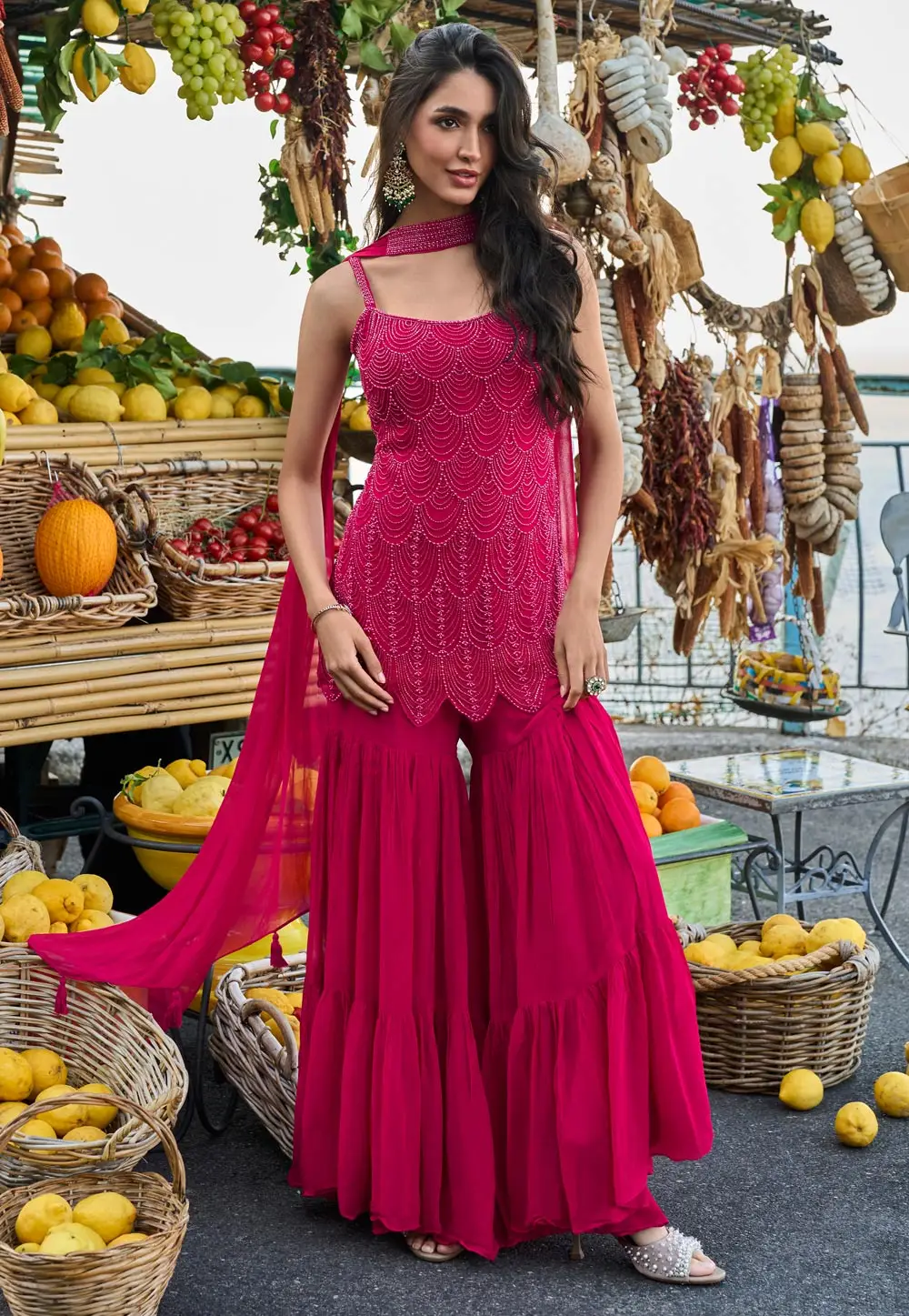 Magenta Georgette Readymade Sharara Suit 333434