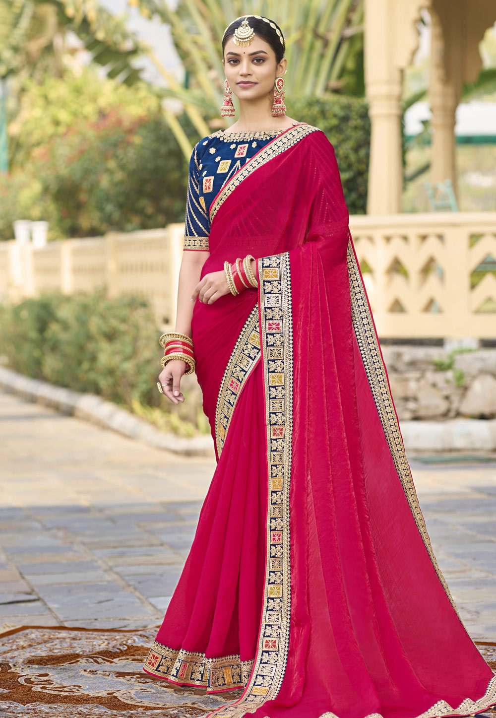 Magenta Georgette Saree With Blouse 308371