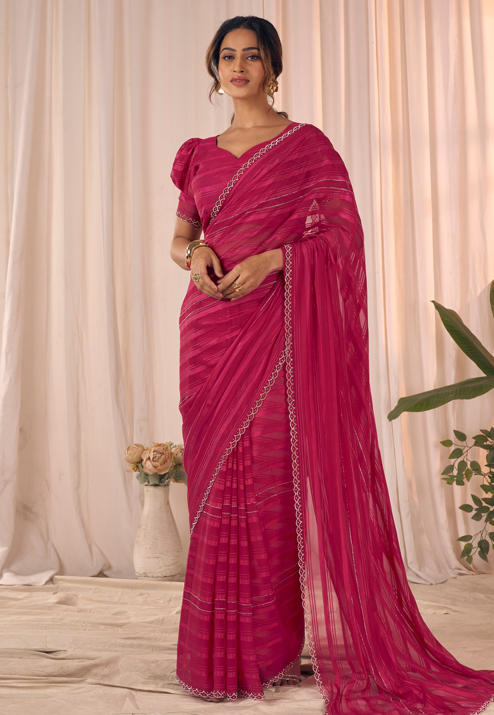 Magenta Georgette Saree With Blouse 320486