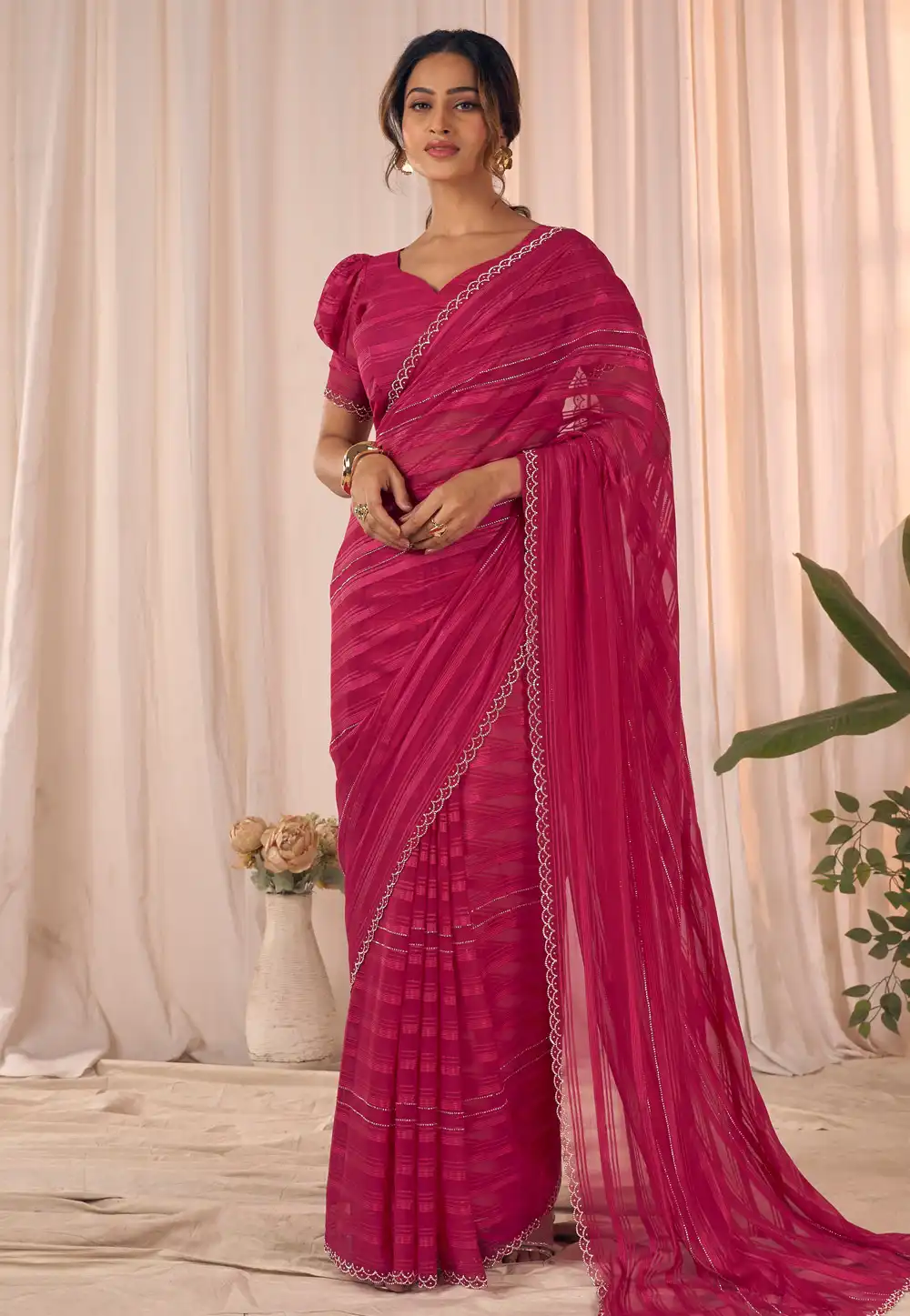 Magenta Georgette Saree With Blouse 320486