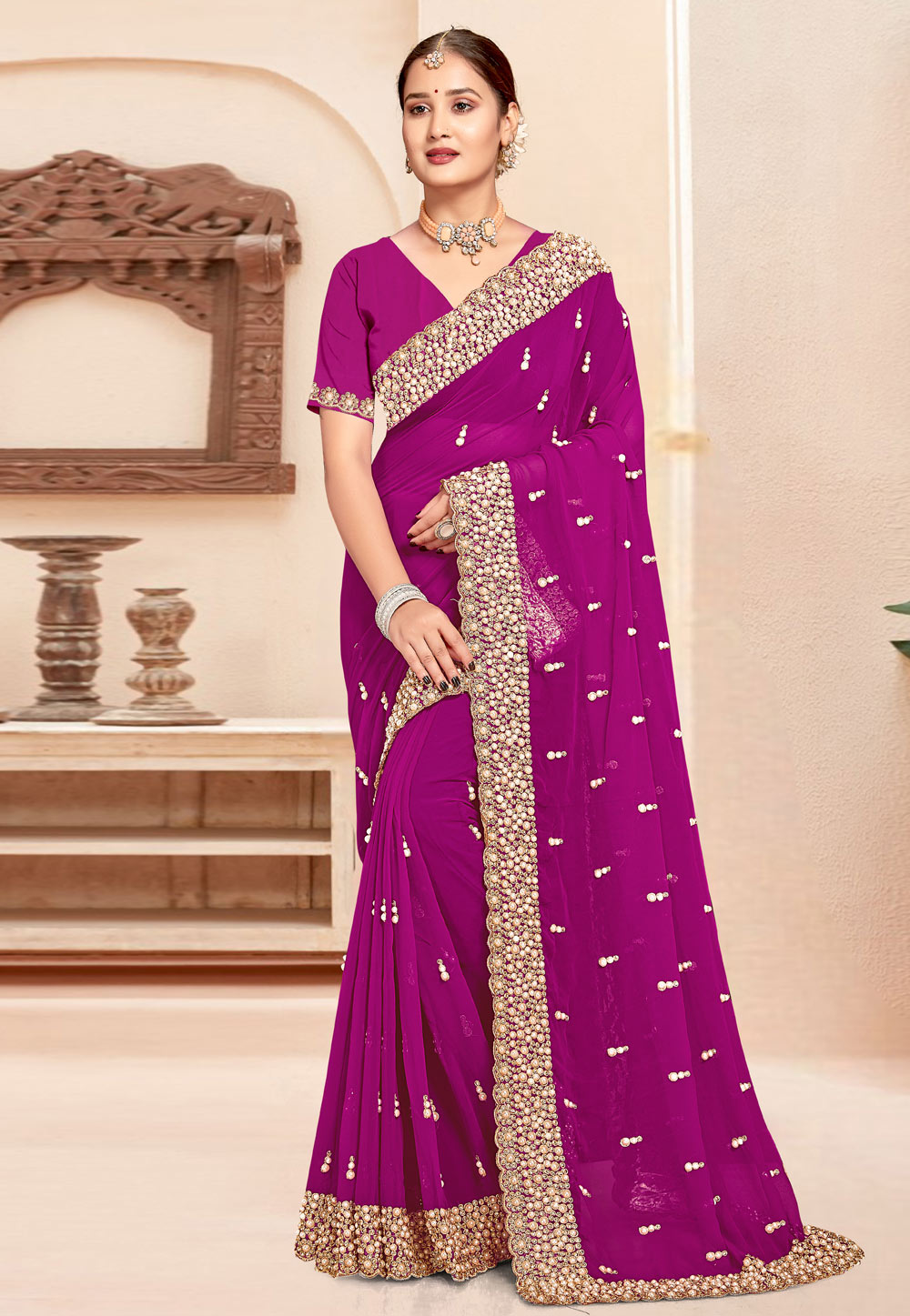 Magenta Georgette Saree With Blouse 307411
