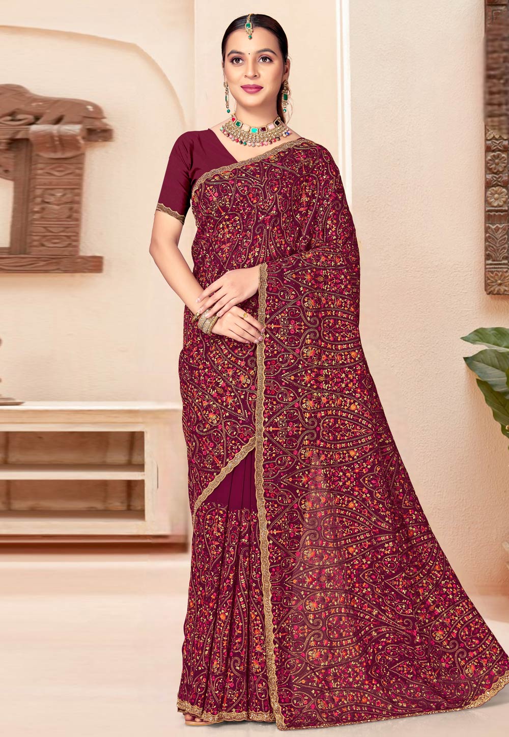 Magenta Georgette Saree With Blouse 319488