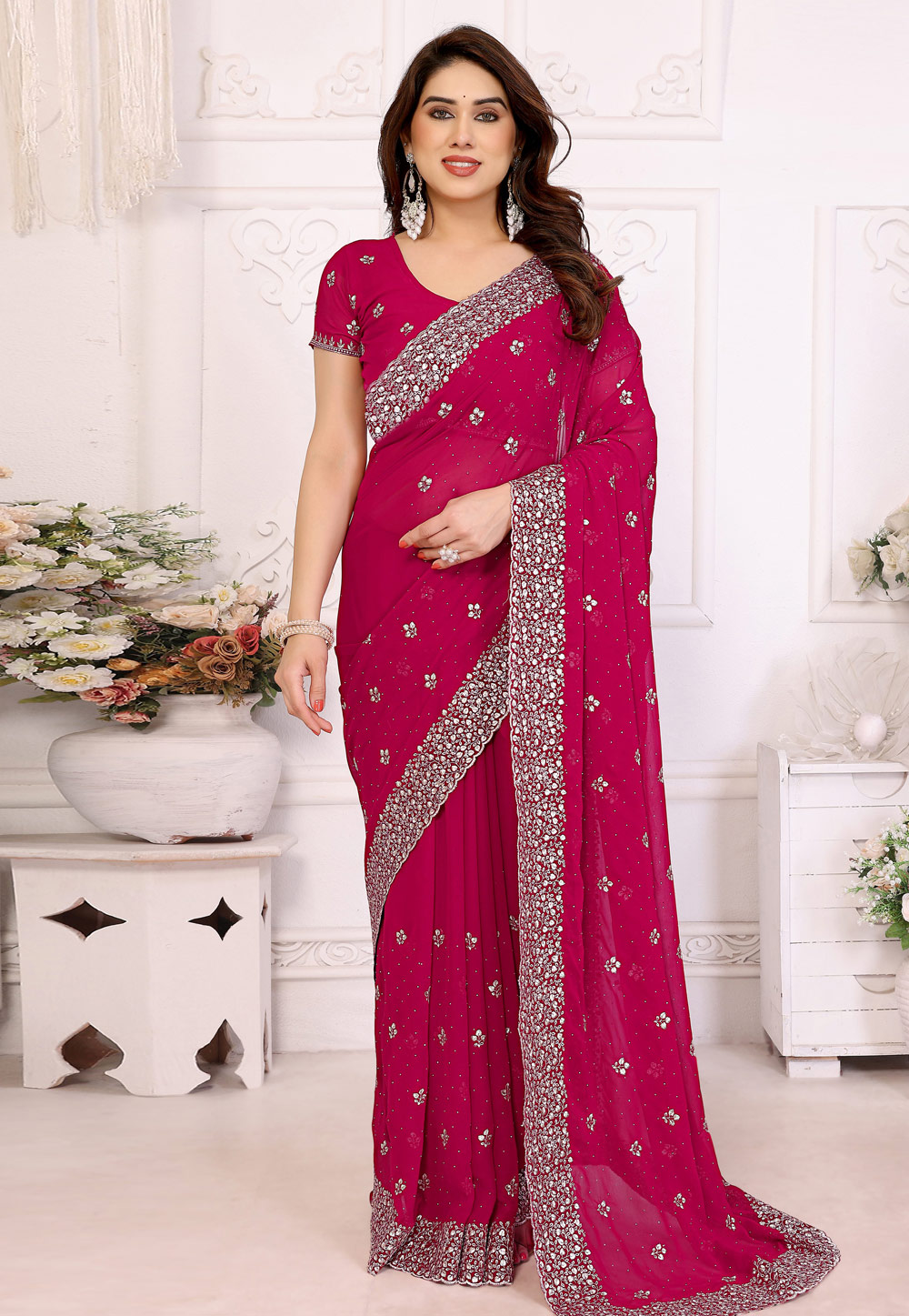 Magenta Georgette Saree With Blouse 308758