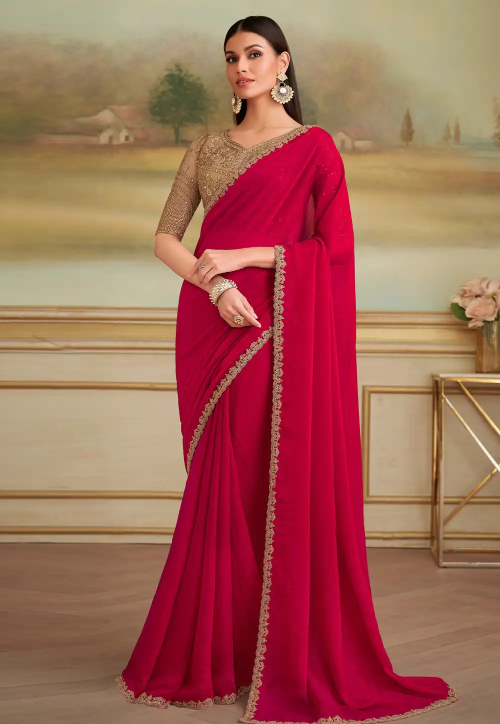 Magenta Georgette Saree With Blouse 319514