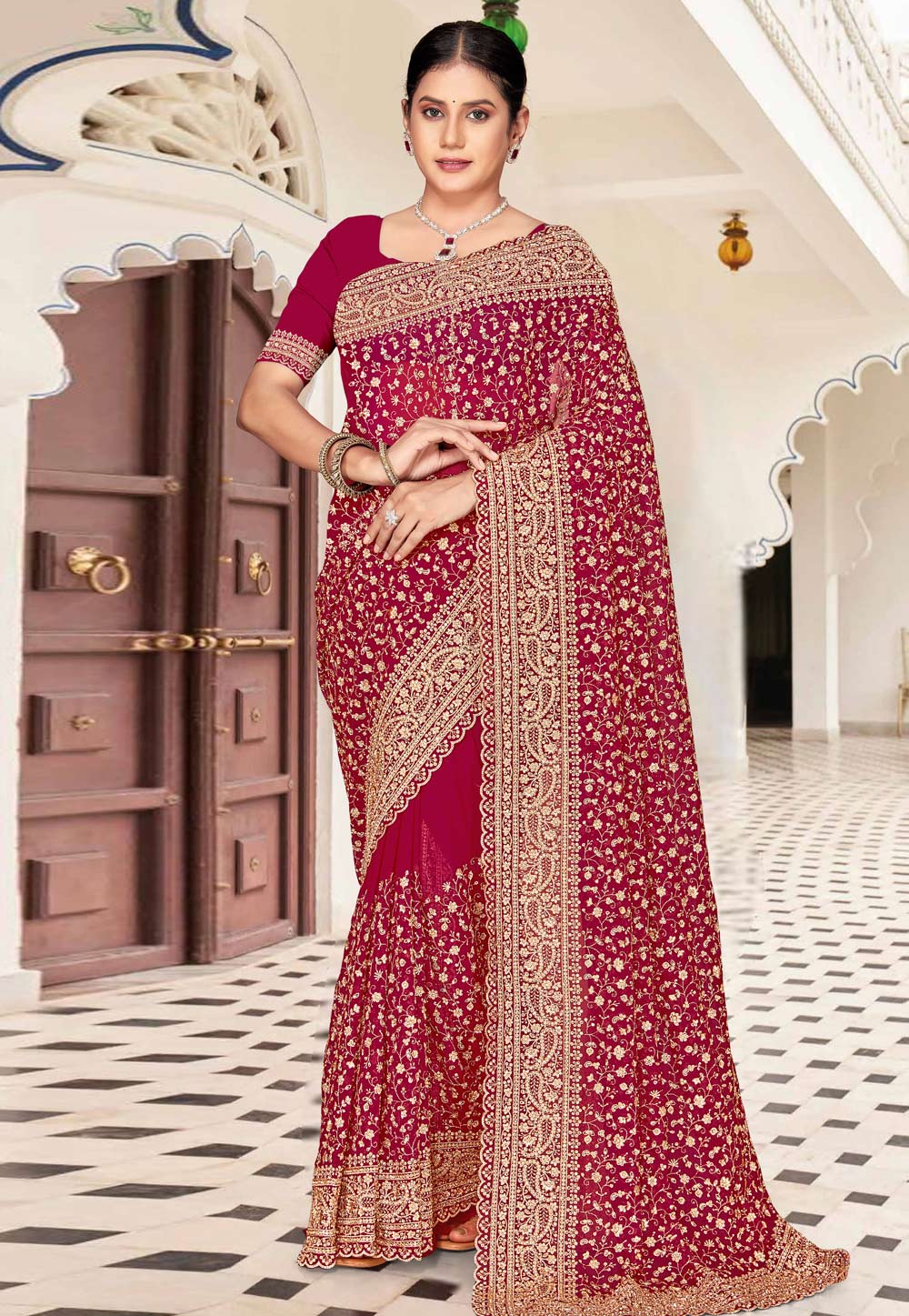 Magenta Georgette Saree With Blouse 326386