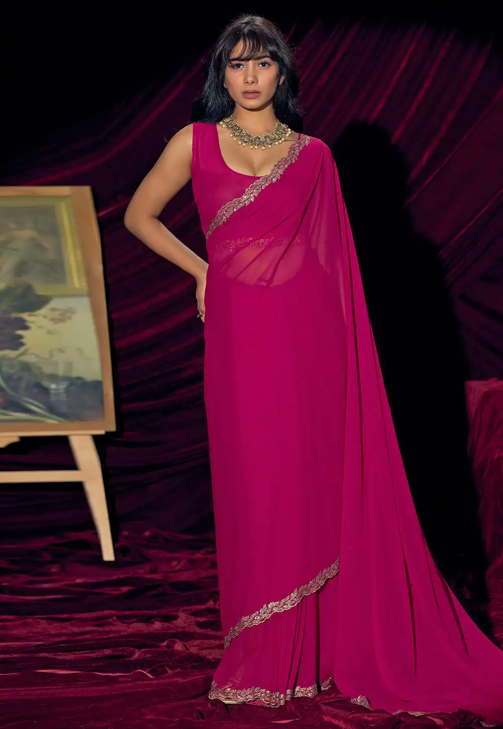 Magenta Georgette Saree With Blouse 327570