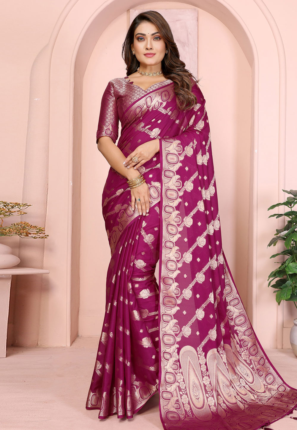 Magenta Georgette Saree With Blouse 312277