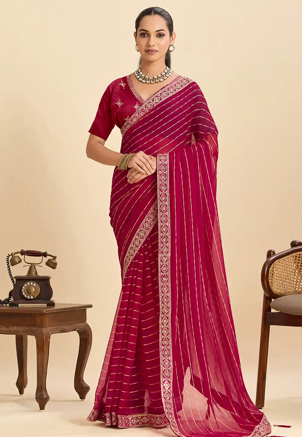 Magenta Georgette Saree With Blouse 320711
