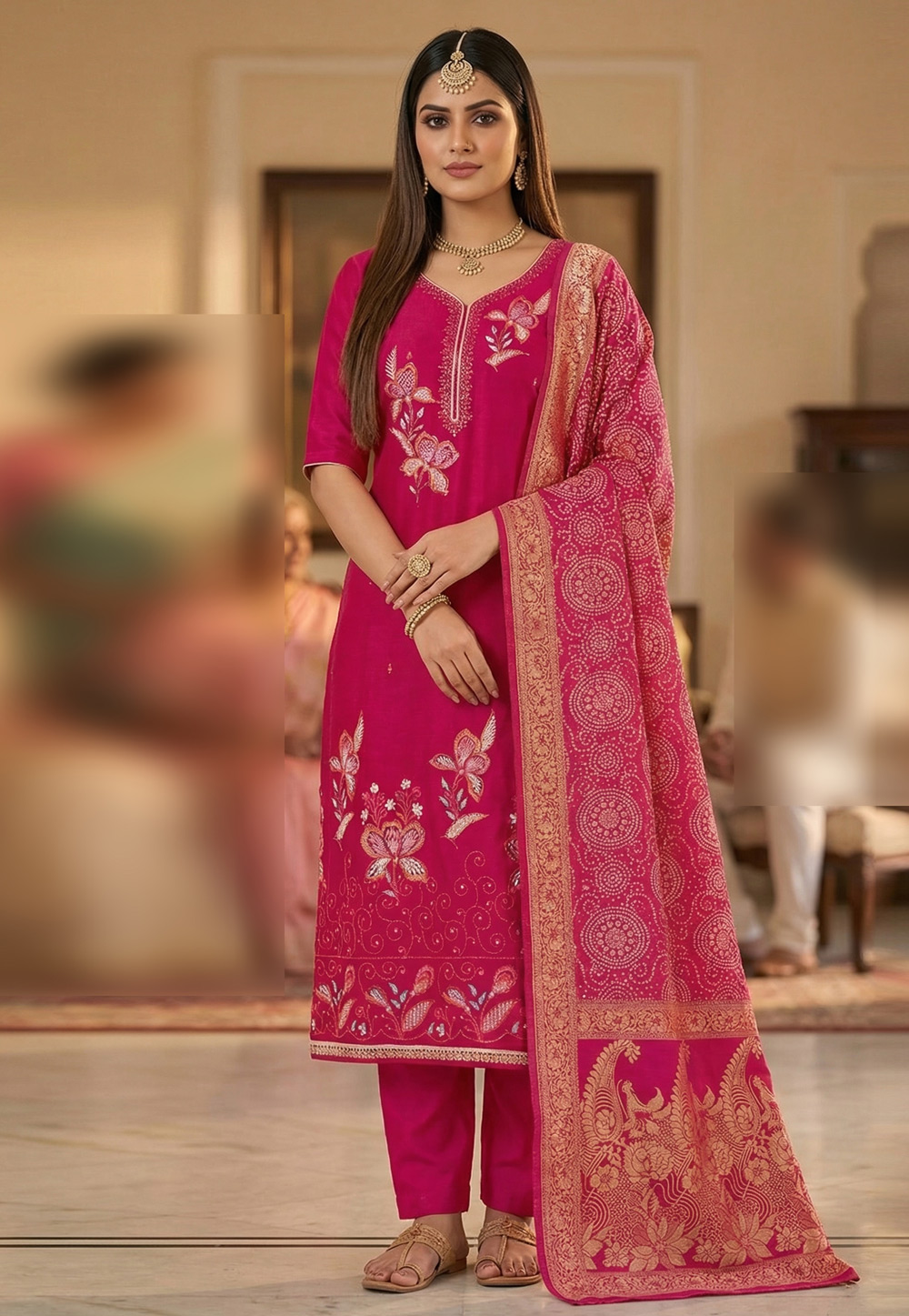 Magenta Georgette Straight Suit 326482