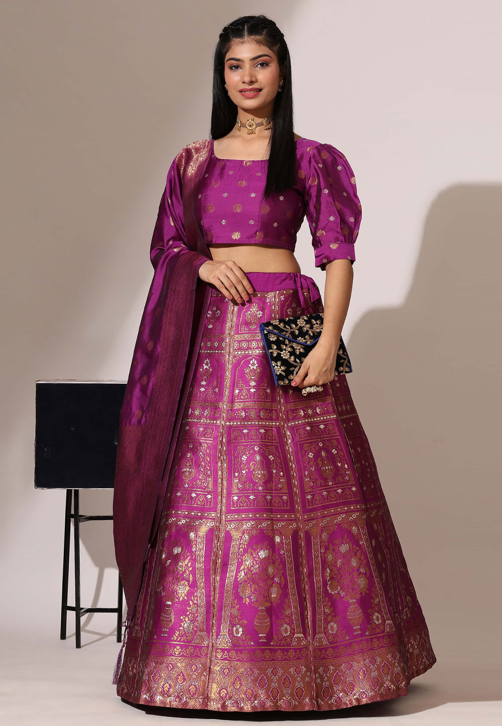 Magenta Jacquard Lehenga Choli 312192