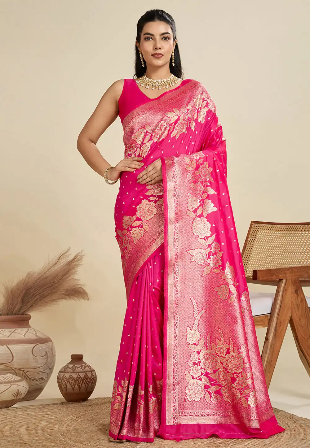 Magenta Kanjivaram Silk Saree With Blouse 314056