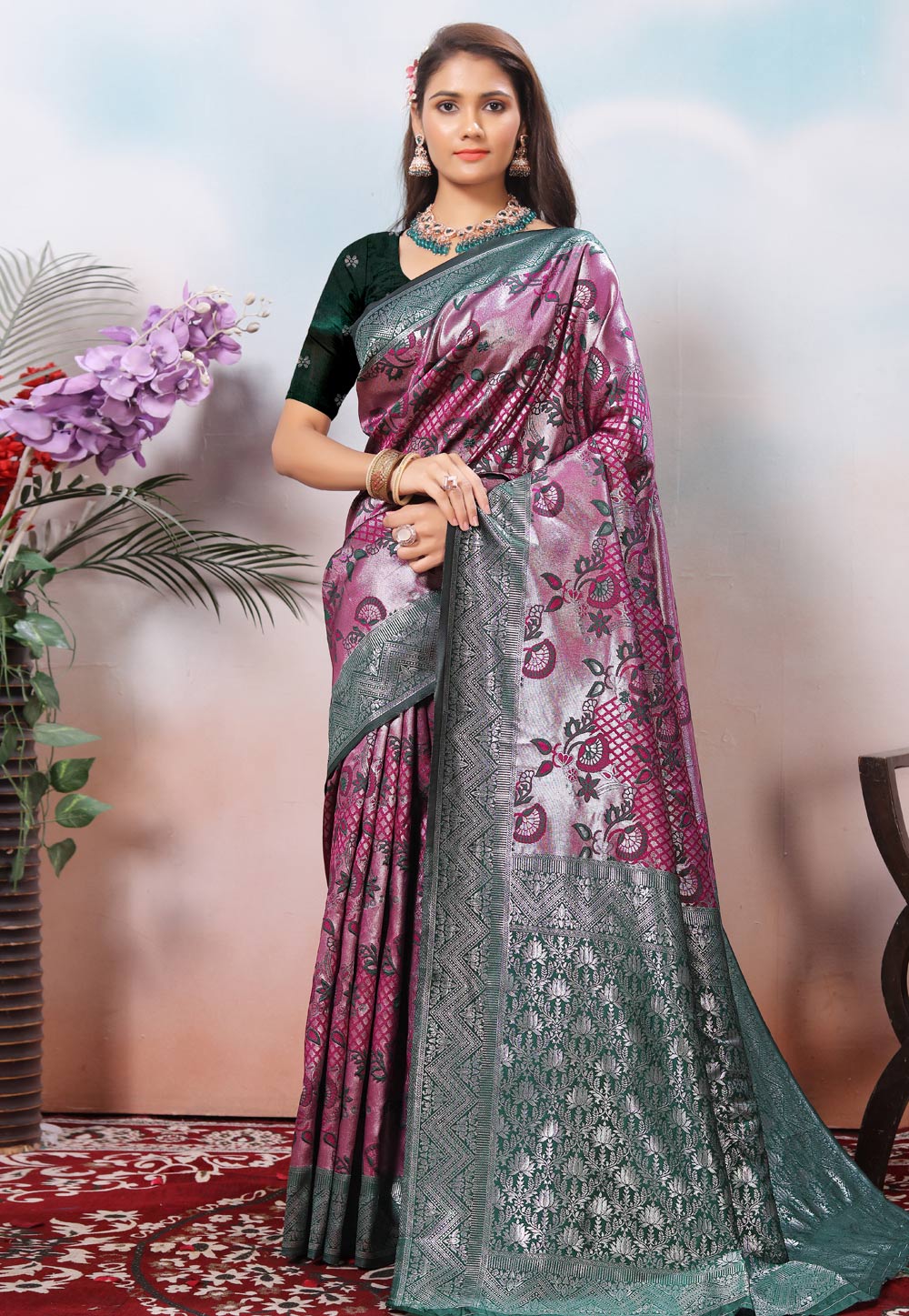 Magenta Kanjivaram Silk Saree With Blouse 307717