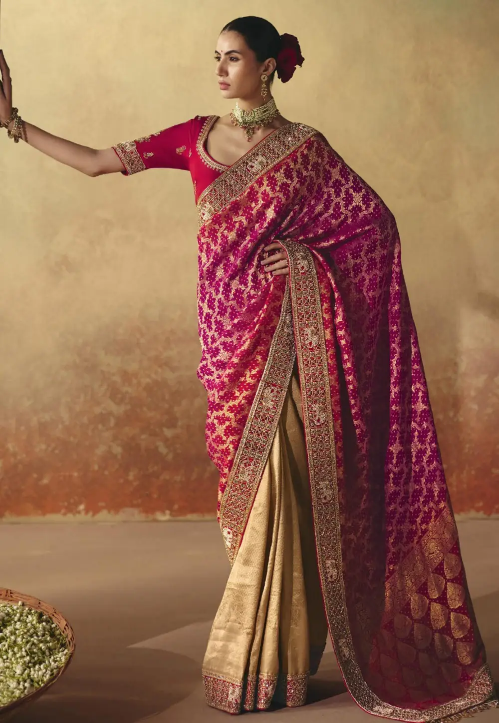 Magenta Khadi Half N Half Saree 337223