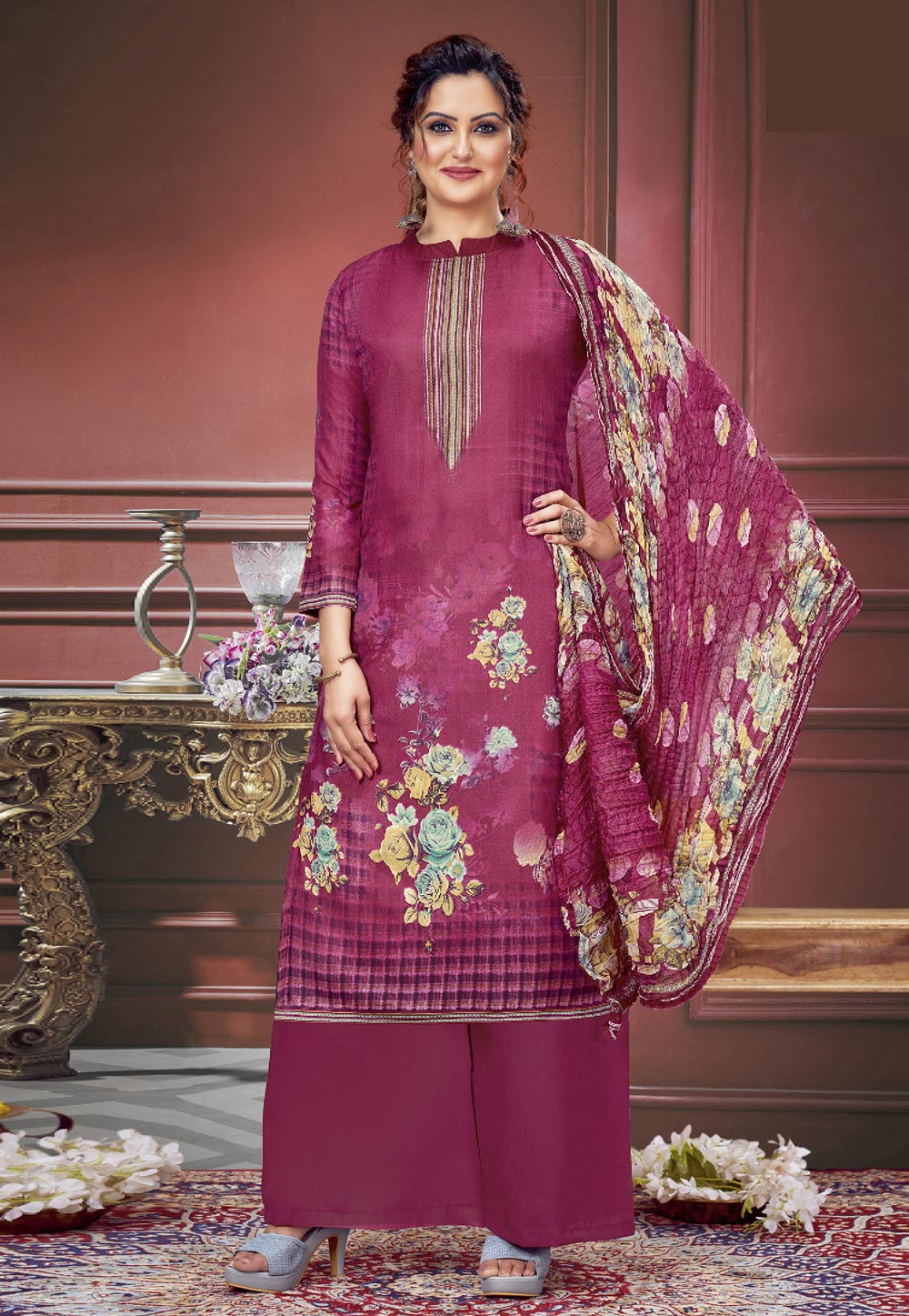 Magenta Muslin Pakistani Suit 284992