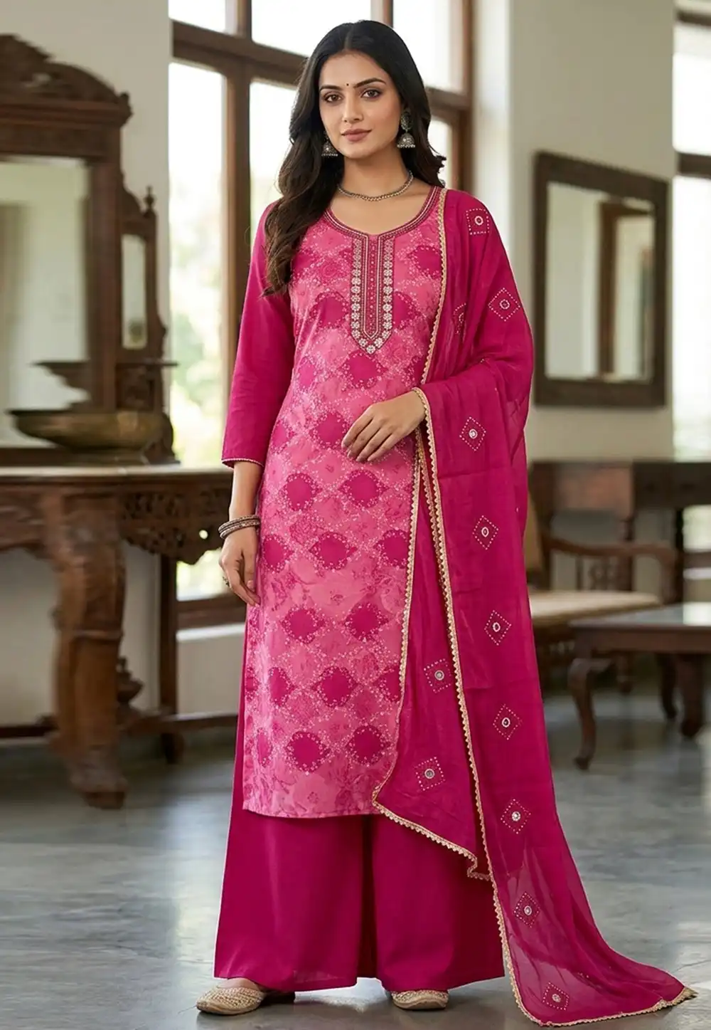 Magenta Muslin Palazzo Suit 330599