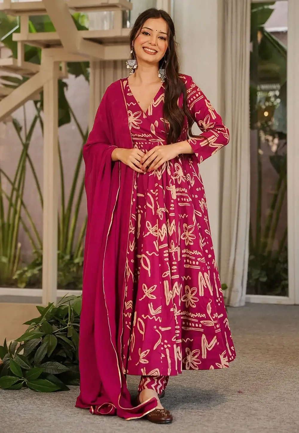 Magenta Muslin Readymade Anarkali Suit 332405