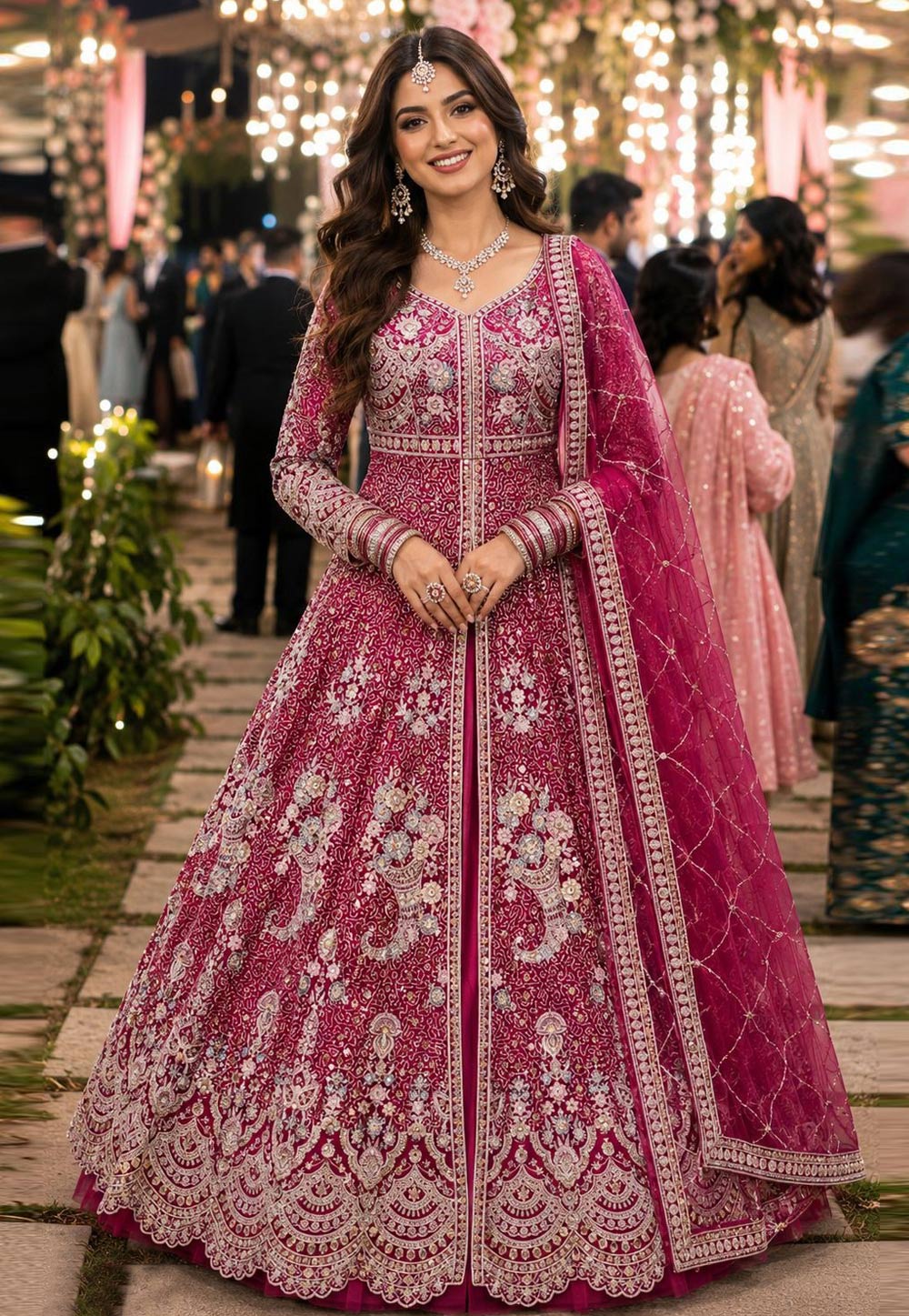 Magenta Net Anarkali Lehenga Choli 330138