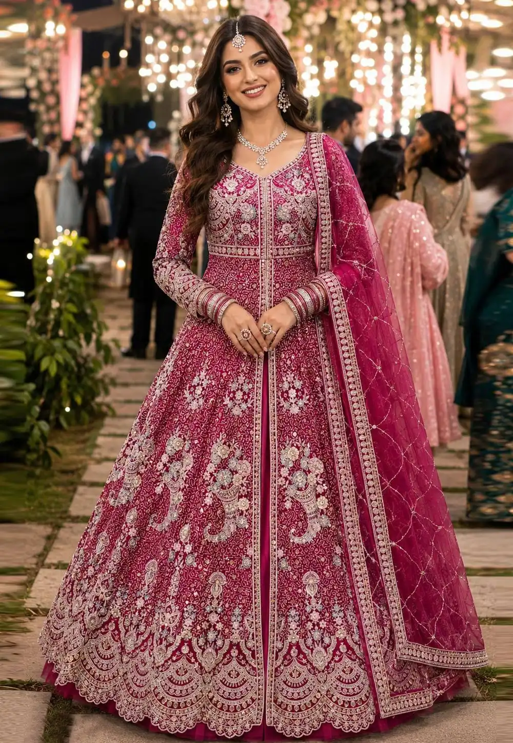 Magenta Net Anarkali Lehenga Choli 330138