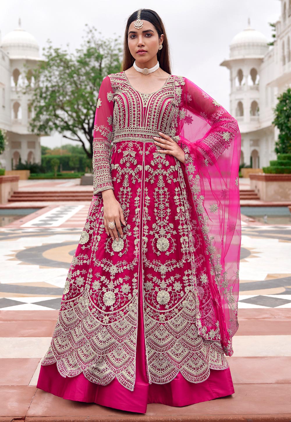 Magenta Net Anarkali Lehenga Choli 329366