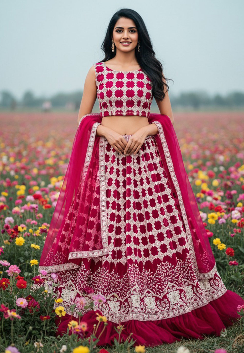 Magenta Net Circular Lehenga Choli 323699