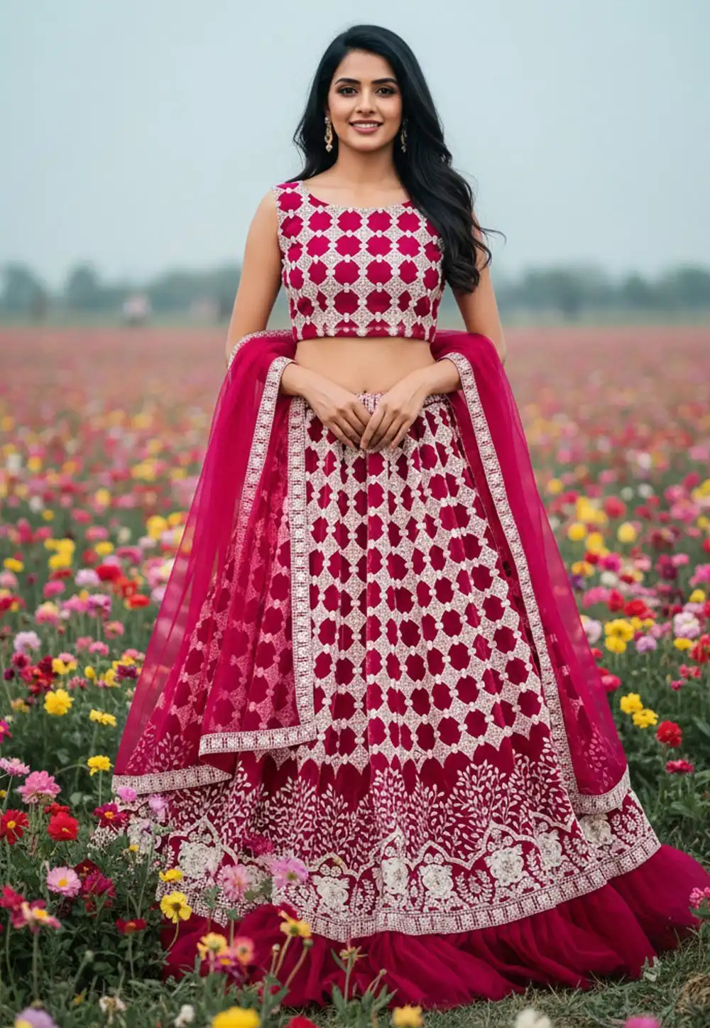 Magenta Net Circular Lehenga Choli 323699