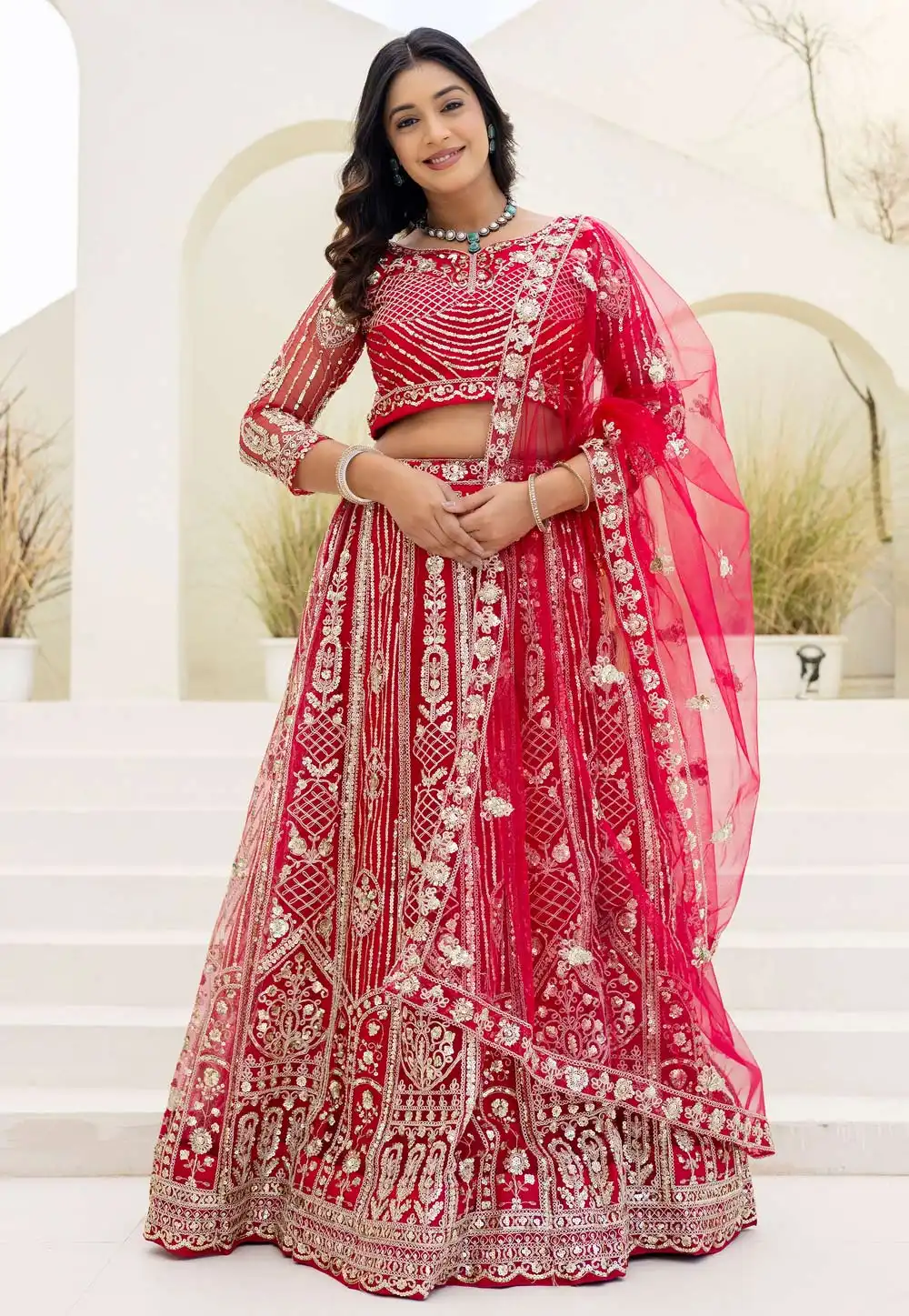 Magenta Net Circular Lehenga Choli 323001