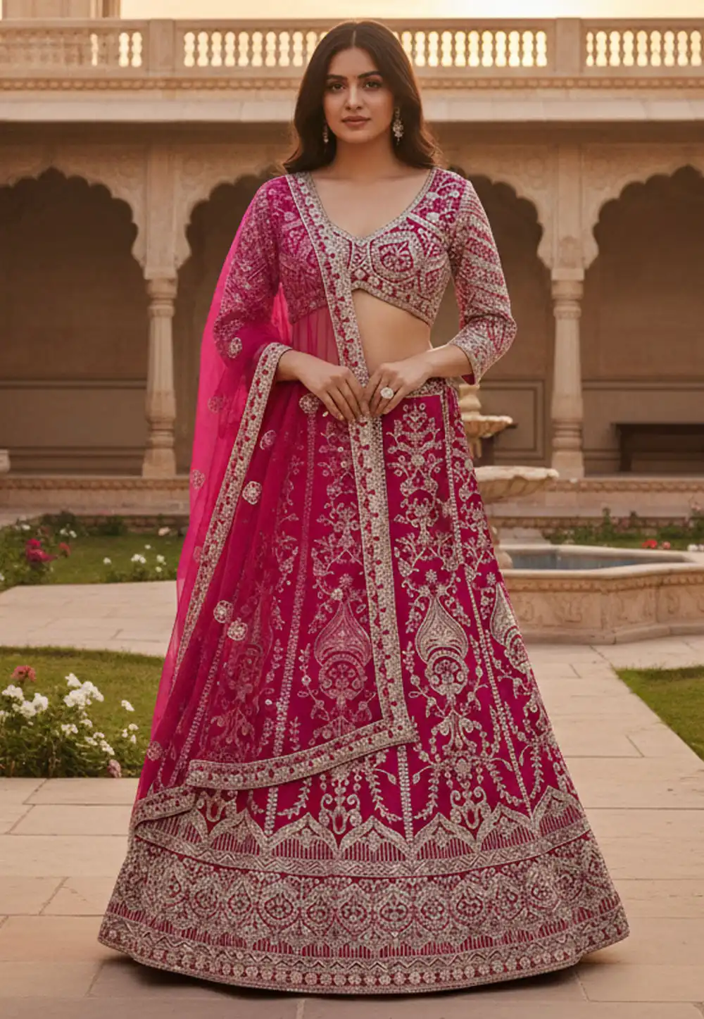 Magenta Net Lehenga Choli 317096