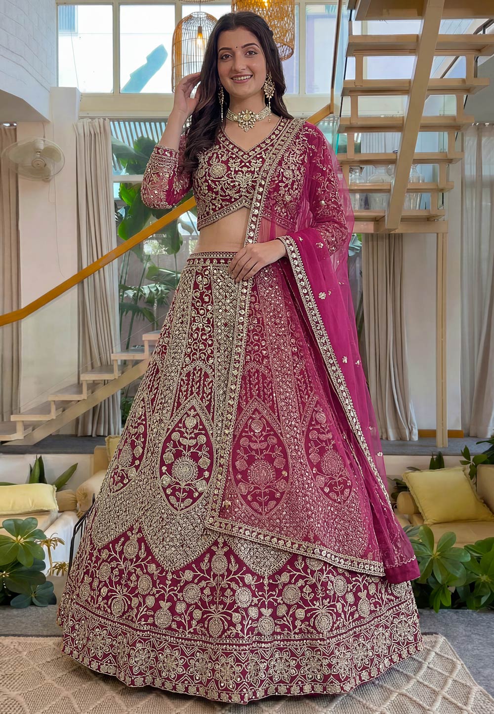 Magenta Net Lehenga Choli 327687