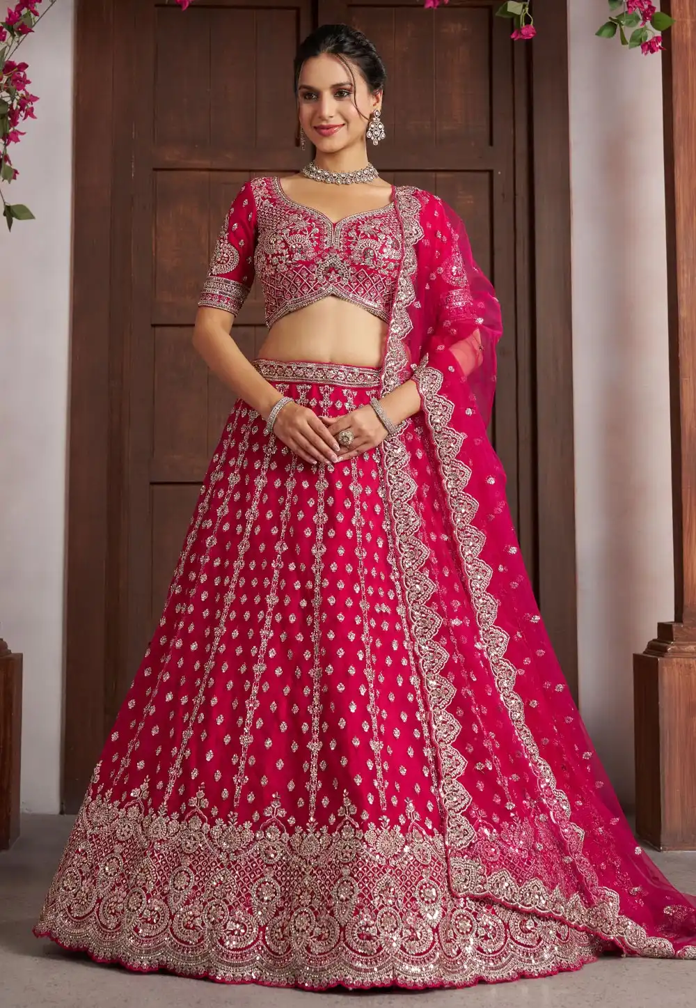 Magenta Net Wedding Lehenga Choli 329391