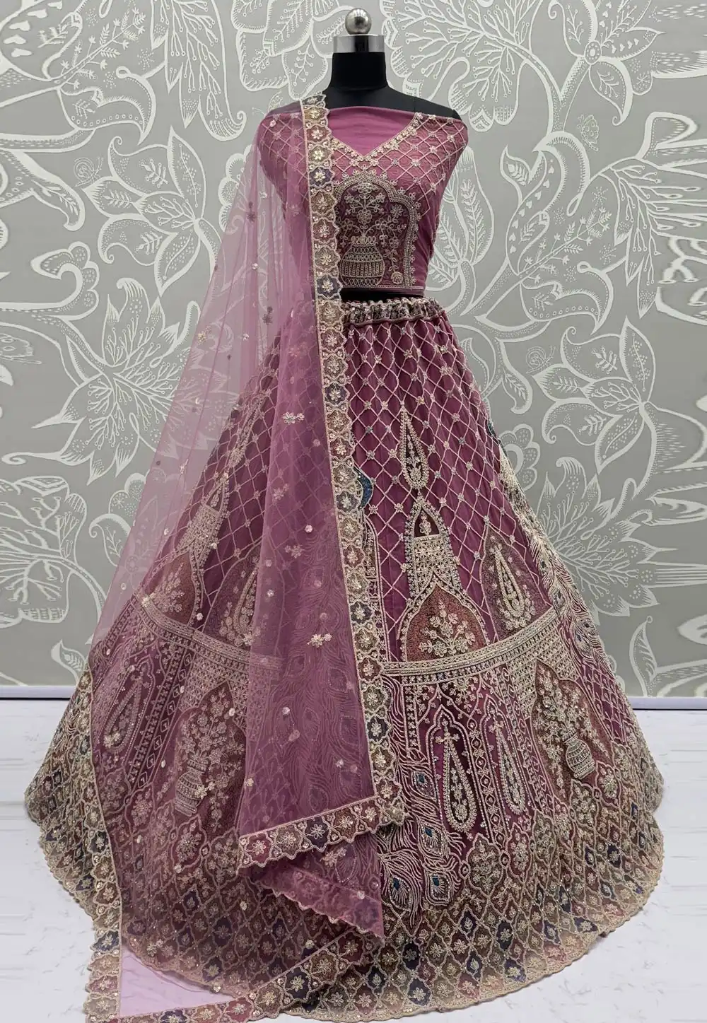 Magenta Net Wedding Lehenga Choli 316243