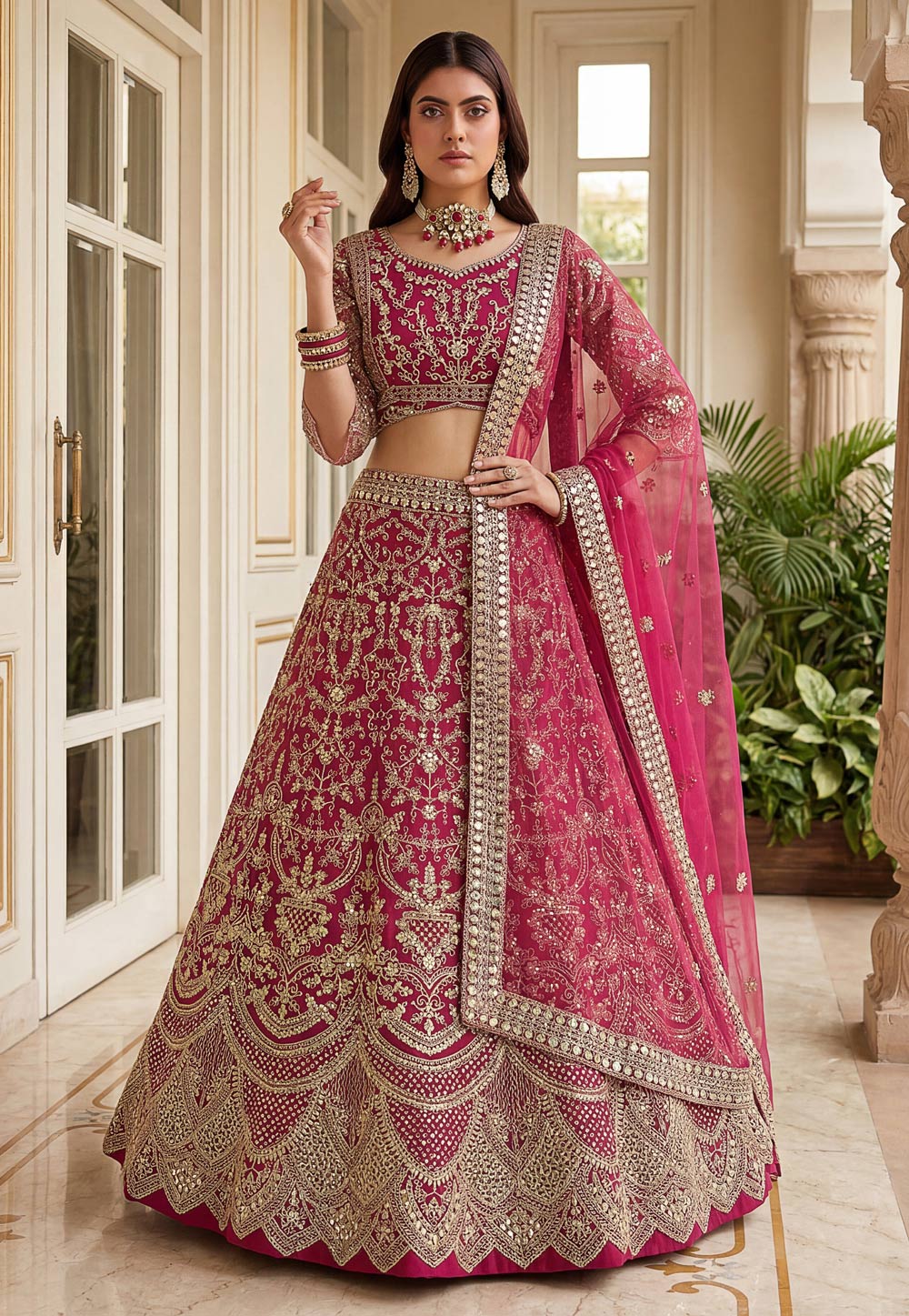 Magenta Net Wedding Lehenga Choli 325922