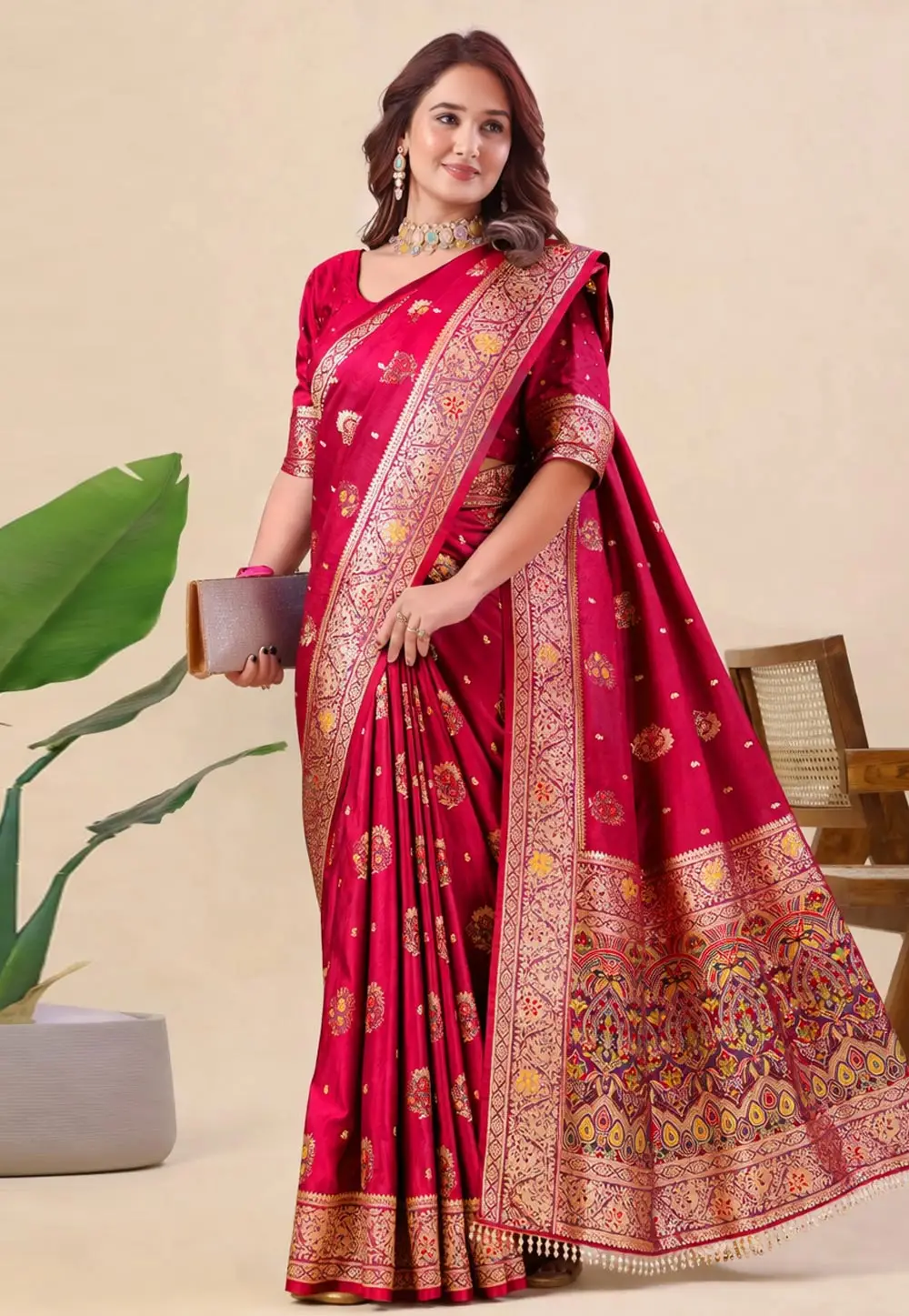 Magenta Nylon Saree With Blouse 331215