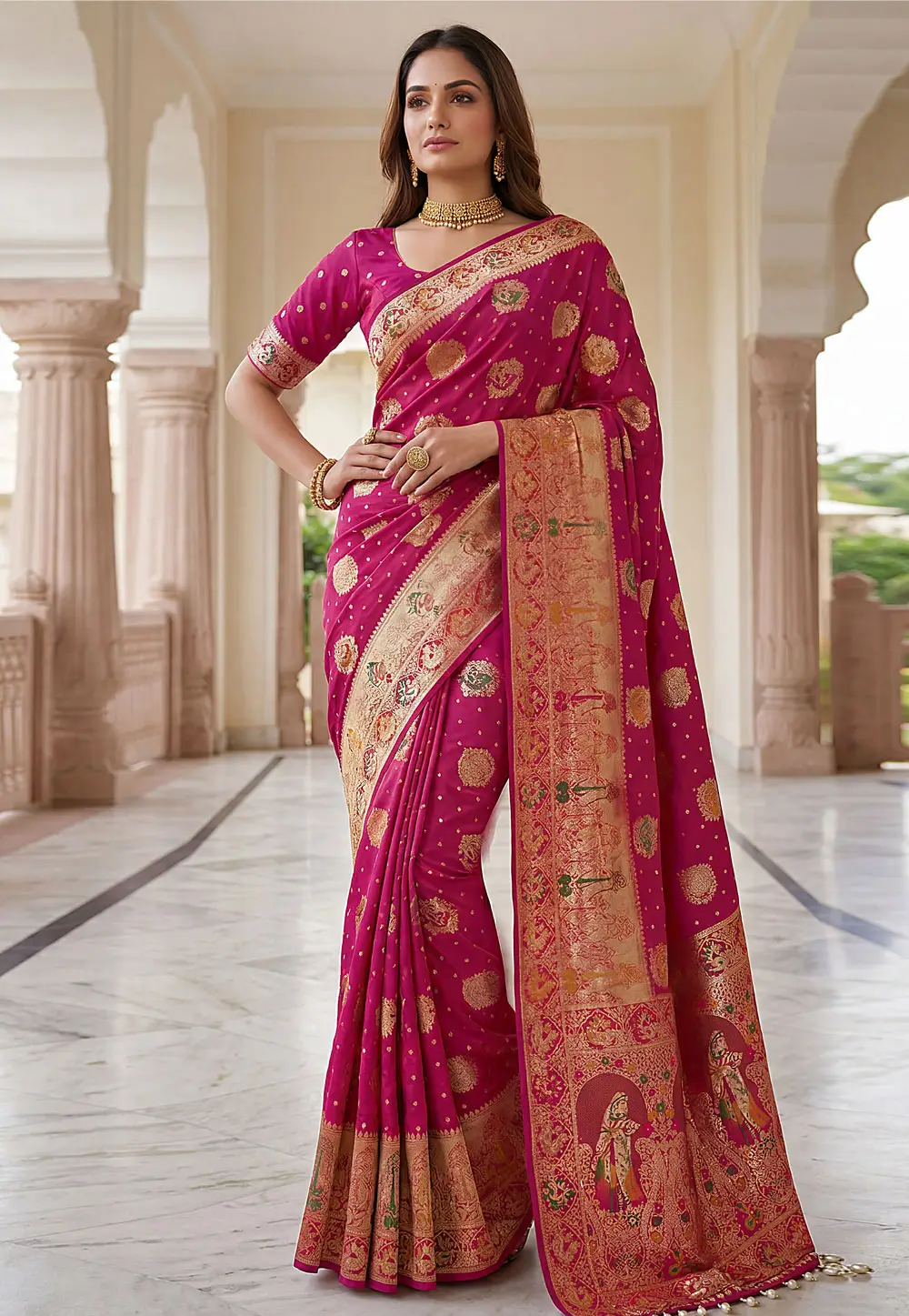 Magenta Nylon Saree With Blouse 332134