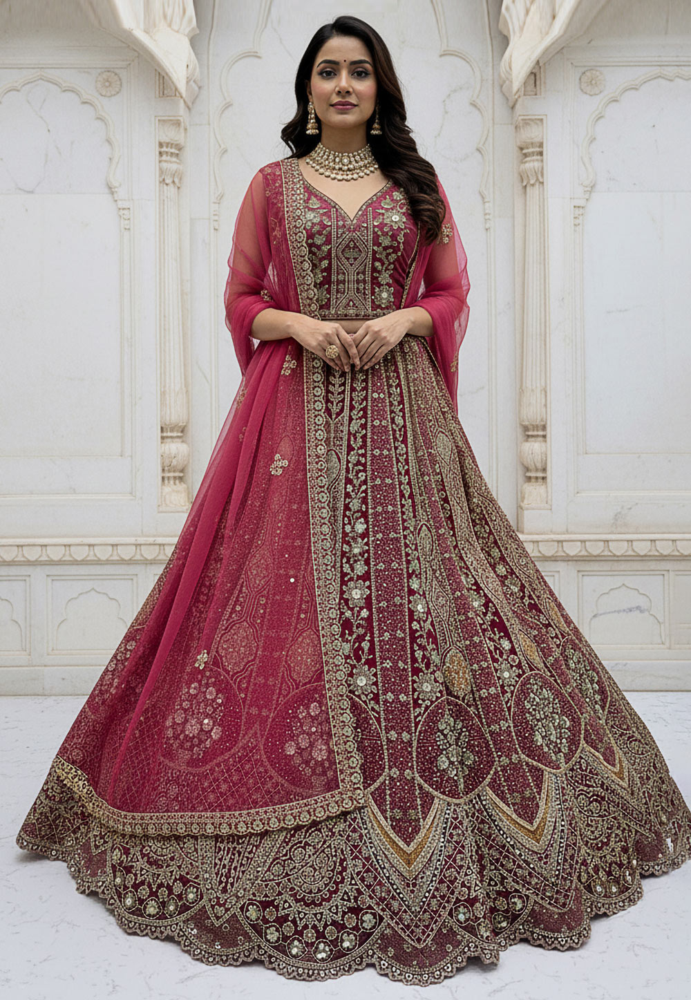 Magenta Organza Lehenga Choli 320226