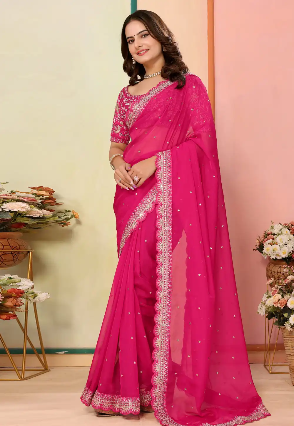 Magenta Organza Saree With Blouse 312645