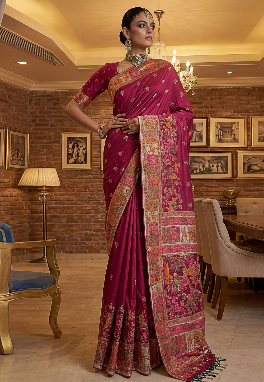 Magenta Pashmina Saree With Blouse 327749