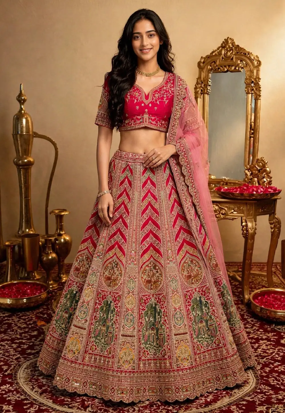 Magenta Raw Silk Wedding Lehenga Choli 337165