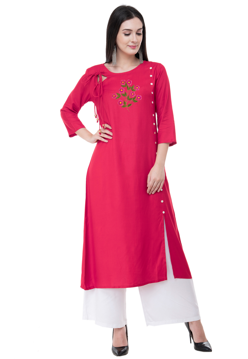 Magenta Rayon Kurta Set With Palazzo 306789