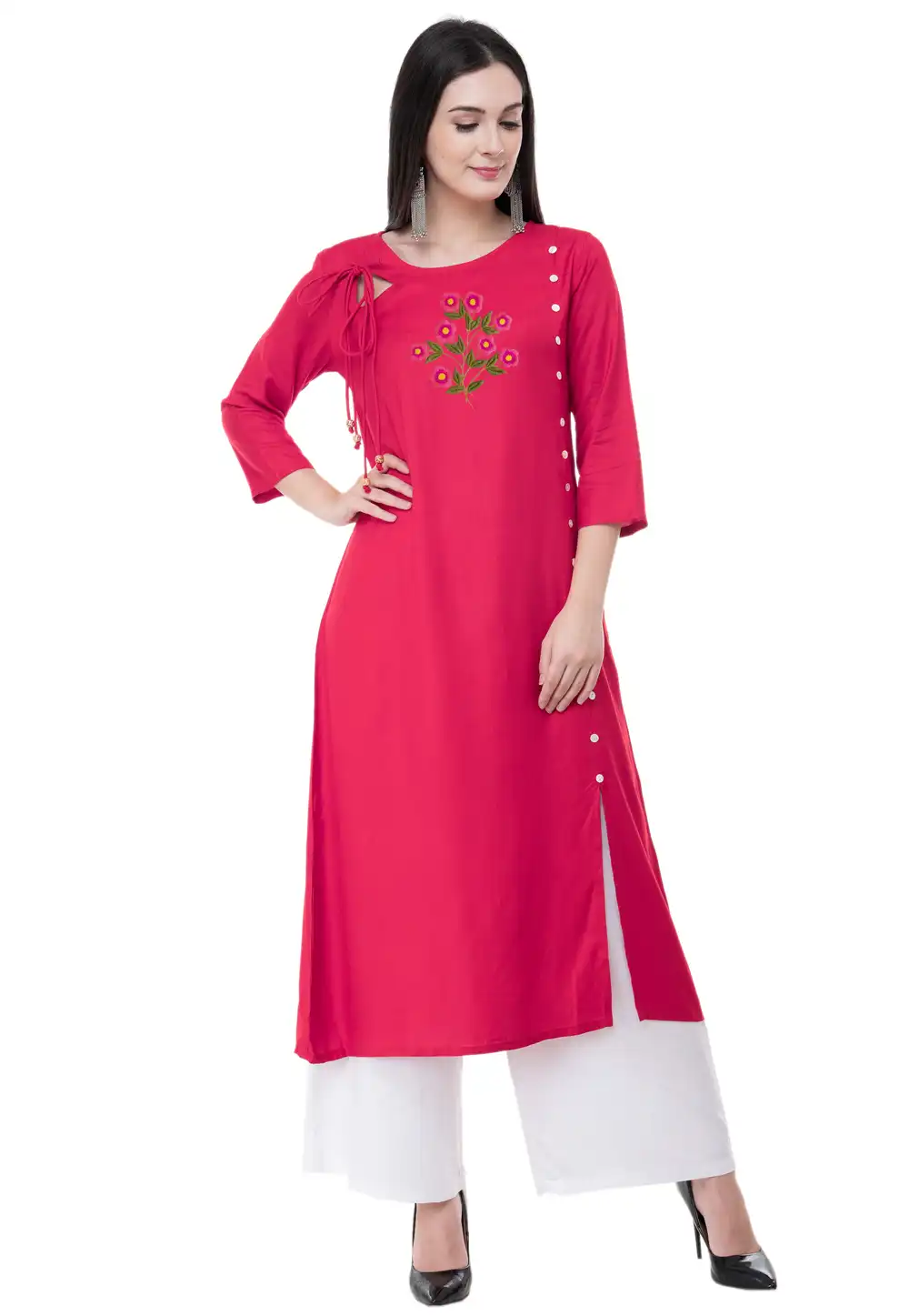 Magenta Rayon Kurta Set With Palazzo 306789